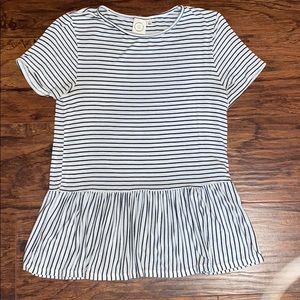Striped Short Sleeved Top w/ ruffled bottom